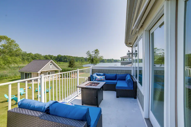 Photo of the Wild Wolf Loft's deck/patio overlooking Wolf Lake